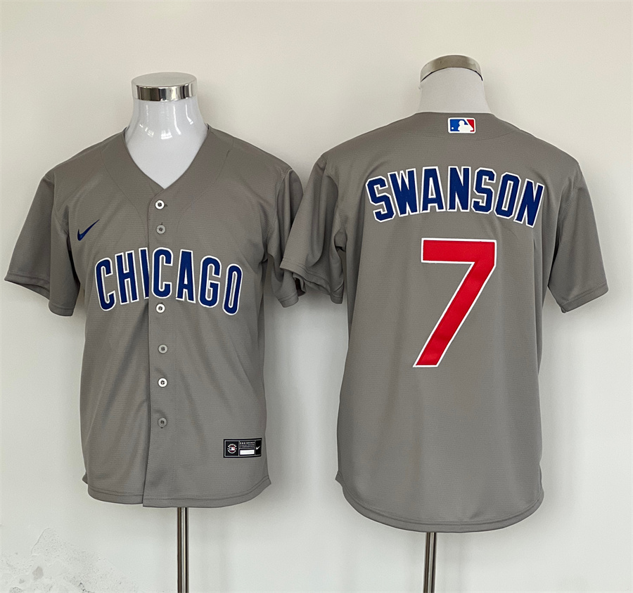 Men's Chicago Cubs Dansby Swanson #7 Gray Jersey